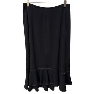 Vintage Quattro Black Womens Skirt 6 Black Long Maxi White Accents Fringe Trim